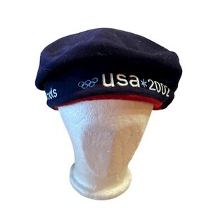 VTG 2002 US Winter Olympics Team Roots Outfitters Navy Fleece Beanie Beret Hat‎